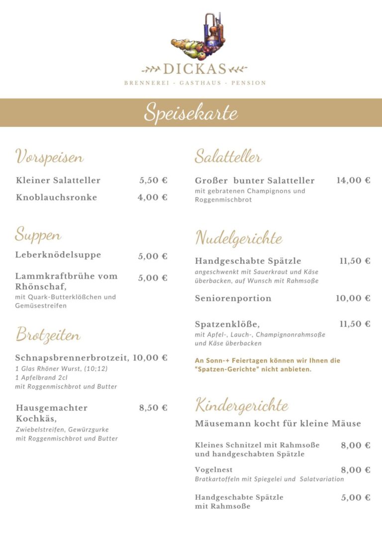 Speisekarte Dickas